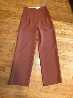 Aritzia Wilfred “The Effortless Pant” Wide-Leg High-Waist Pants in Rust